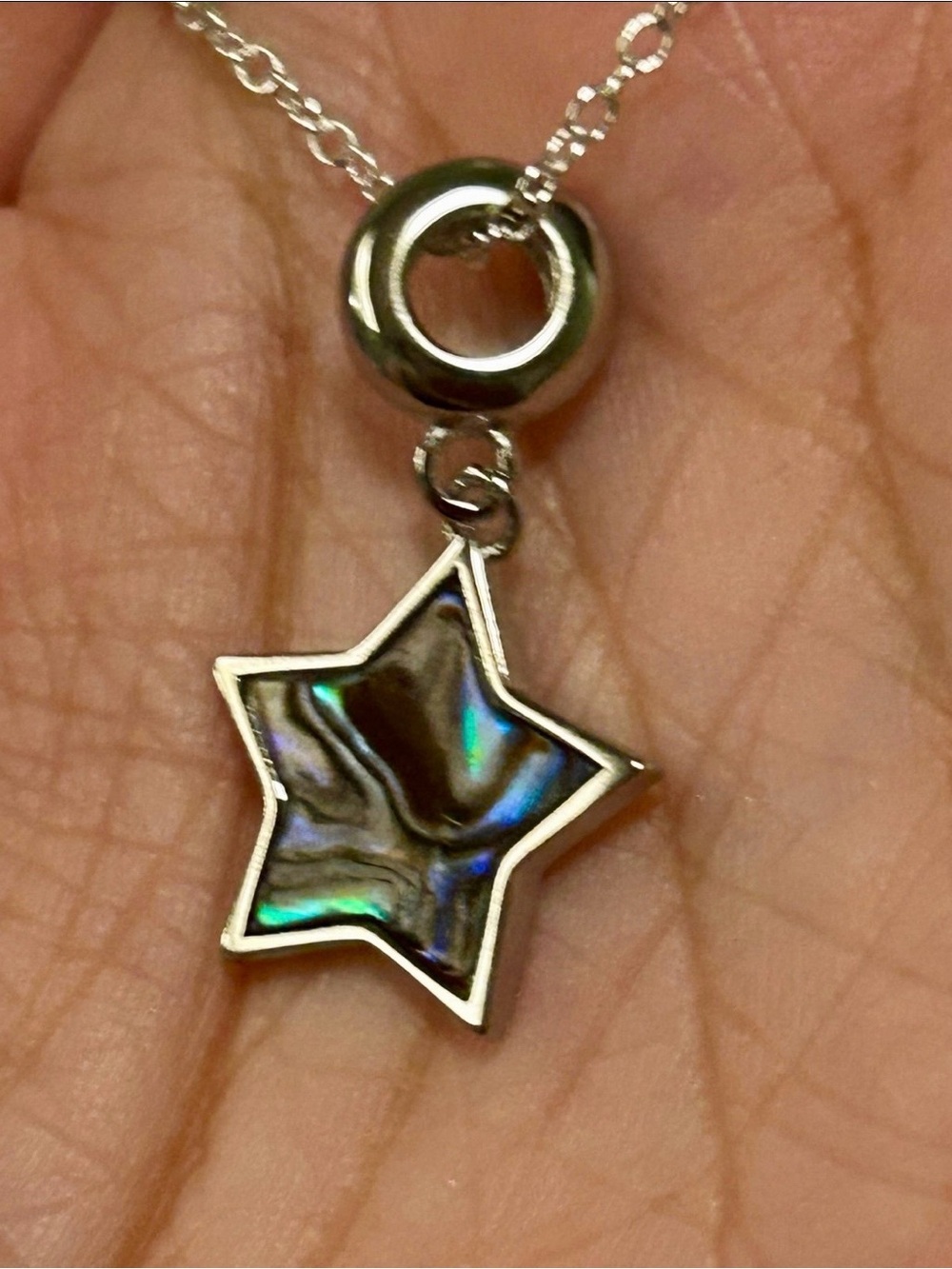 Silver Star Abalone Pendant Necklace - Iridescent Green-Blue
